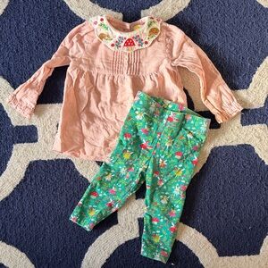 Baby Boden garden themed top and bottom set 6-9mos